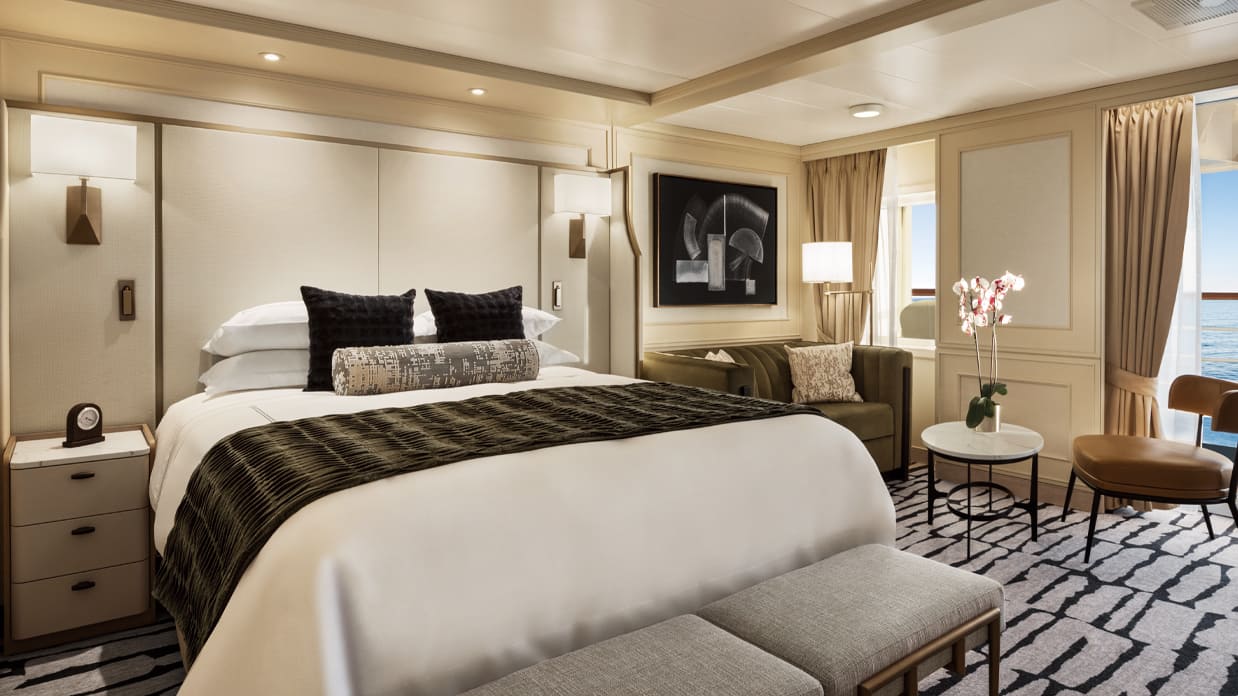 Suite interior presented in Oceania’s Riviera guide