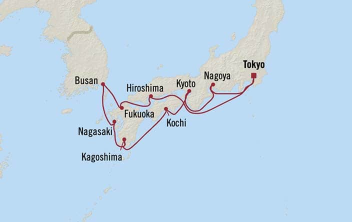 Official Oceania itinerary map for Japanese Dawn