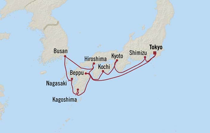 Official Oceania itinerary map for The Shogun’s Path
