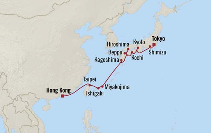 Official Oceania itinerary map for Kimono Journey