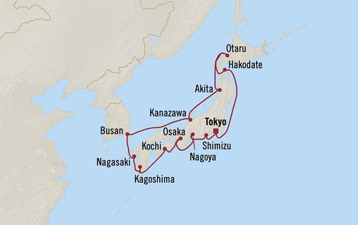Official Oceania itinerary map for Cherry Blossom Spring
