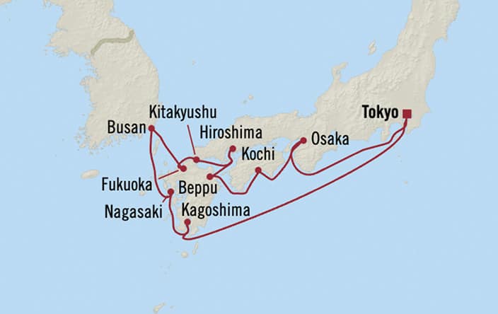 Official Oceania itinerary map for Japan Coastal Loop